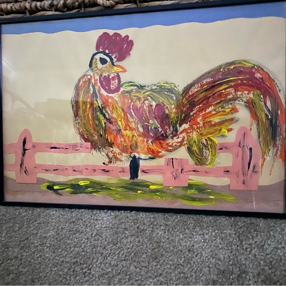 Vintage Folk Art Colorful Rooster Painting $99 - Picture 5 of 6